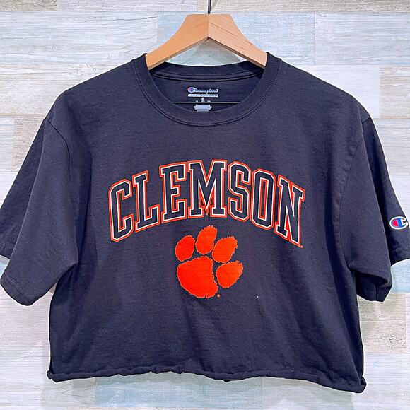 Clemson Tigers Champion Cropped Logo Tee Gray Boxy Fit Football Womens Small - Picture 1 of 5